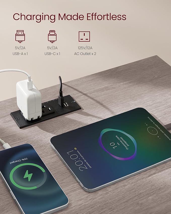 VASAGLE MAXE Collection - Nightstand with Charging Station, Fluted Night Stand, Bedside Table, Mid Century Modern Side End Table, 2 Drawers, 2 AC Outlets, 2 USB Ports, Washed Gray ULET626G01S