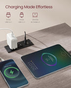 VASAGLE MAXE Collection - Nightstand with Charging Station, Fluted Night Stand, Bedside Table, Mid Century Modern Side End Table, 2 Drawers, 2 AC Outlets, 2 USB Ports, Washed Gray ULET626G01S