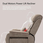Lift Chair Lay Flat Recliner Heat Massage Dual Motor Infinite Position Power Recliners with Left Side Tray Table-Wireless Charger,Cup Holder