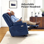 MCombo Large Triple Motor Power Lift Recliner Chair with Massage and Dual Heating, Adjustable Headrest for Tall Elderly People, Faux Leather 7634 (Blue, Large)