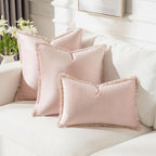 FUTEI Pink Velvet Decorative Throw Pillow Covers 12x20 Set of 2,Soft Cozy Edge with Tassels Lumbar Pillow Cases,Boho Modern Home Decor for Couch Bed Living Room