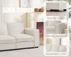 EALSON 67" Loveseat Sofa Modern Love Seat Sofa Comfy Linen Fabric Upholstered Cloud Couches Mid Century Modular 2-Seater Sectional Couch with Throw Pillows for Bedroom/Living Room/Apartment, White