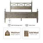 Queen Size Platform Bed Frame with Solid Wood Headboard & Footboard, Metal Legs, 12 Durable Slatted Base, No Box Spring Needed, Easy Assembly, Noise-Free & Anti-Slip, Weathered Gray Oak Finish, RIQ-34