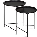 Kate and Laurel Ulani Set of 2 Nested Round Metal End Tables, Black
