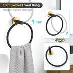 TQKAG Black and Gold Bathroom Accessory Set 5 Pieces, Round Stainless Steel Bath Towel Bar Set 23.6 Inch Towel Racks for Bathroom Wall Mounted