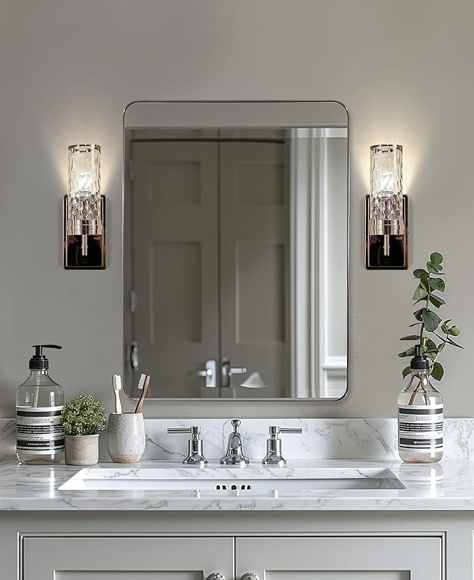 ANDY STAR Chrome Mirror for Bathroom, 22"x30"Metal Frame Wall Mirror, Rectangular Stainless Steel Rounded Corner Mirror with 1" Deep Set Design Hangs Horizontal Or Vertical