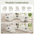 Wanderwell Oversized Modular Sectional Sofa, 9-Seater U Shaped Couches with Movable Ottoman,Corduroy Sectional Couch with Wide and Deep Seats Suitable for Living Room,Bedroom,Apartment (Cream, U-9)
