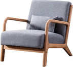 ANJHOME Mid Century Modern Accent Chair, Single Fabric Lounge Reading Armchair with Solid Wood Frame, Easy Assembly Arm Chairs for Living Room, Grey