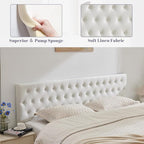 Kingfun Tufted Upholstered King Size Bed Headboard in Modern Button Design, Adjustable Solid Wood Head Board, Premium Velvet Fabric Padded Headboards in Bedroom (White)