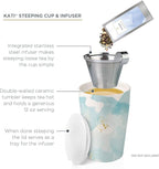 Tea Forte Double-Walled Ceramic Kati Cup, Removable Stainless Steel Infuser Basket and Lid, Steeps 12 oz Loose Leaf Tea, Dishwasher & Microwave Safe, Wellbeing
