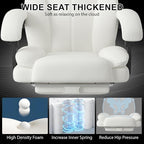 Big and Tall Office Chair, Executive Home Office Desk Chair, Leather Computer Chair with Retractable Footrest, Adjustable Headrest and Reclining Height, Padded Arms, 360°Swivel Free, Wide Seat, White