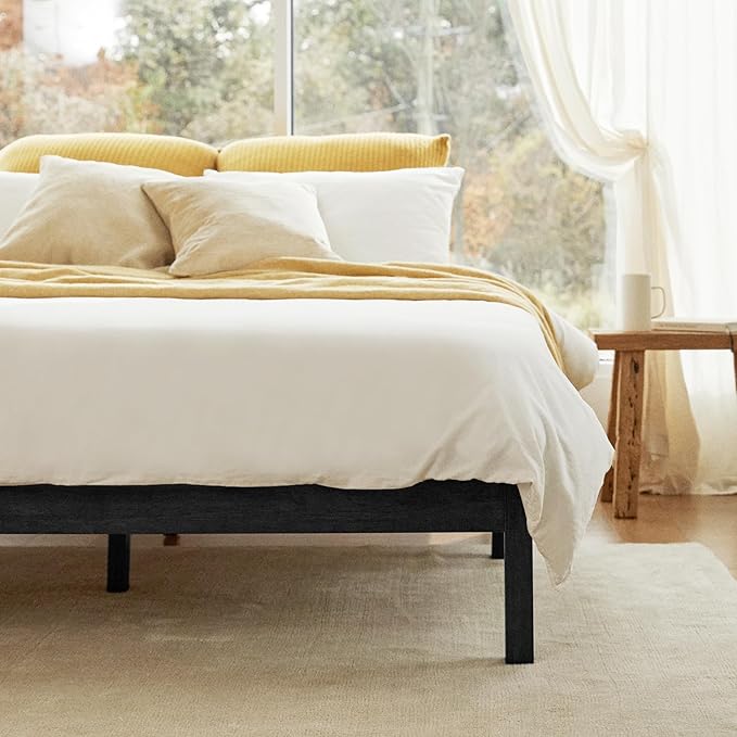 LIFEMENT Classic Wood Platform Bed Frame, Essential, Noise Free, Under Bed Storage, No Box Spring Needed, Easy Assembly (Black, Twin)