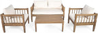 Scott Living Darla 4 Piece Outdoor Rustic Acacia Wood Seating Set, 4 Seater Conversation Set, Acacia Wood Loveseat and Club Chairs, Sofa Set with Cushion, Retangular Coffee Table, Light Gray+Beige