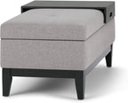 SIMPLIHOME Oregon 42 inch Wide Contemporary Rectangle Storage Ottoman Bench with Tray in Cloud Grey Linen Look Fabric, Assembled, For the Living Room, Entryway and Family Room