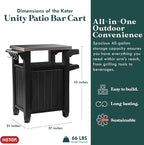 Keter Unity Portable 40 Gal Outdoor Table and Storage Cabinet w/Accessory Hooks, Stainless Steel Top for Patio Kitchen Island or Bar Cart, Dark Brown