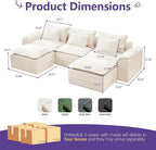 Hobestluk 120" Cloud Modular Sectional Couch 3-Seater Sofa with Ottomans U Shaped Couch Deep Seat Sofa with Removable Cover Large Sofa for Living Room (Beige, 3-Seater Sofa with Two Ottomans)