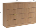 8 Drawer Dresser for Bedroom, Modern Fluted Double Dresser, 55" Wide Chest of Dressers, Mid Century Wooden Beside Table for Closet, Living Room and Entryway, Natural