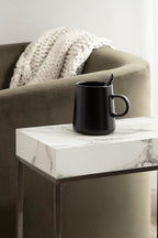 Kate and Laurel Karlsen Modern Faux Marble and Metal Narrow Side Table, 16 x 8 x 24, White and Gray Gunmetal, Minimal Slim End Table for Use as Bedroom Nightstand or Entryway Accent