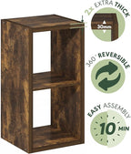 Furinno Cubicle Book Shelf, 2-Cube Thick Frame Bookshelf, Horizontally & Vertically Reversible Bookcase with Open Back, 14.6 x 15.9 x 30, for Living Room, Bedroom, Home Office, Amber Pine