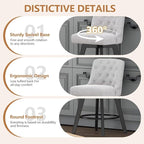 MINCETA Bar Stool, 30 Inch Upholstered Barstool with Low Tufted Back and Footrest, Swivel Counter Height Barstool for Kitchen Island Home Bar Performance Fabric Greige
