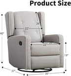 CANMOV Swivel Rocker Recliner Chair Set of 2, Nursery Glider Chair, Nursery Rocking Chairs, Manual Reclining Chair, Grey