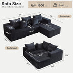 101" Boneless Couches for Living Room, Cloud Couch Sectional with Oversized Chaise, Modular Sectional Sofa Memory Foam Couch in a Box, Fluffy Corduroy Sofa for Living Room (Black)
