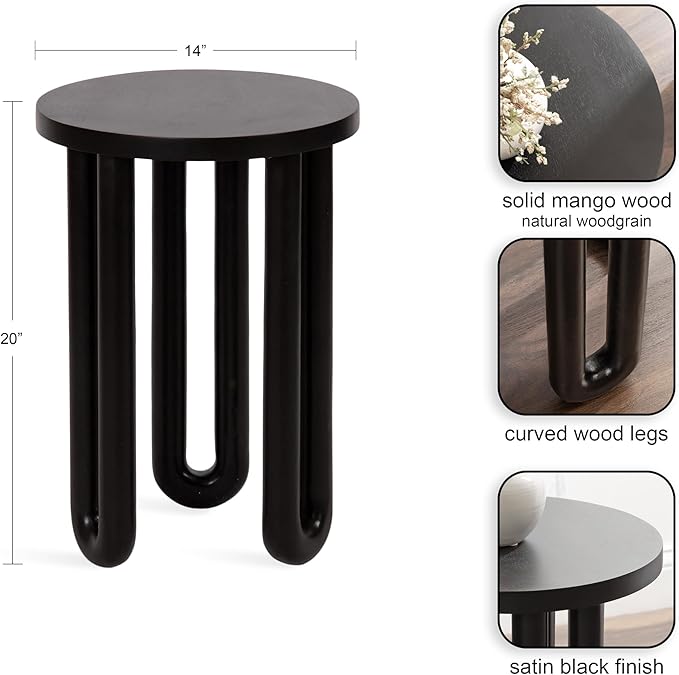 Kate and Laurel Kenzo Modern Wooden Round Side Table; 14 x 14 x 20; Black; Transitional Wood End Table for Use as Bedroom Nightstand or Living Room Accent Table