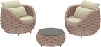 3 Pieces Porch Furniture Set: Aluminum Patio Conversation Sofa Set - Assembled Couch Armchair Table Set Cushioned - Hand Woven Rope Chair Set 400 LBS All Weather for Indoor Deck Balcony Hotel