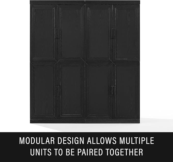 Crosley Furniture Essen Stackable Kitchen Pantry Storage Cabinet with Doors and Shelves, Accents Cabinets, Black