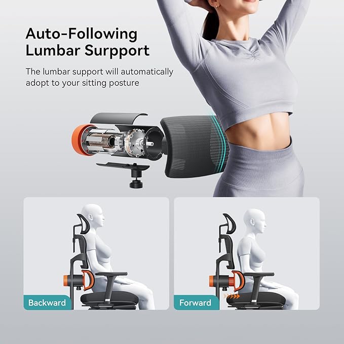 Newtral Ergonomic Office Chair with Fully Adaptive Lumbar Support, 136°Tilt Function, Computer Desk Chair with Soft 4D Armrest, Adjustable Headrest (Supreme with Laptop Tray, Black)