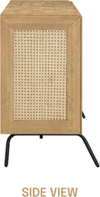 NTC MOSSIC Modern Sideboard with 4 Doors, Natural Rattan Storage Cabinet, Buffet with Metal Legs, Boho Accent Cabinet for Living Room, and Entryway, Effortless Assembly, Sand