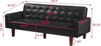 74" Loveseat Sofa with Vintage Button Tufting, Faux Leather Convertible Sleeper Futon Sofa Bed with Spring Cushion and Wood Legs for Apartments, Offices, Reception Areas, Living Rooms, Black
