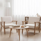 HNY Mid Century Armchair with Wood Frames, Linen Upholstered Living Room Arm Chair, for Living Room, Bedroom, Ivory
