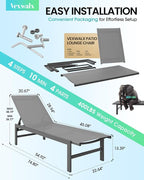 Outdoor Lounge Chairs for Pool, Aluminum Chaise Lounge Chairs with 5-Position Recliner, Patio Lounge Chair for Backyard, Poolside, Deck, Lawn