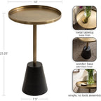 Kate and Laurel Tira Elegant Round Side Table, 14 x 24, Brass and Black, Modern Glam Circle End Table for Use as Bedroom Nightstand or Living Room Table Option