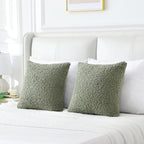 FUTEI Sage Green Throw Pillow Covers 18x18 Inch Set of 2,Furry Faux Fur Teddy Boucle Textured Cushion Covers,Soft Fluffy Decorative Pillow Case,Home Decor for Couch Bed Living Room Office Car