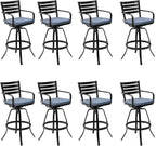 Pellebant 29.5" Outdoor Bar Stools Set of 8, Aluminum Swivel Patio Bar Height Stools with Footrest & Backrest, Rust-Proof Patio Bar Stool Chairs for Deck Backyard, Spectrum Denim