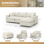 Modular Cloud Sectional Couches for Living Room,L Shaped Filled-Down Sofas,95.4" Detachable Couch Cushion Covers,Cozy Sofa for Apartment Beige