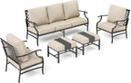 Patio Furniture Set, Modern Metal Outdoor Patio Furniture, 3 Seater Sofa, 2 Fixed Chairs, 2 Ottomans and 5.75" Extra Thick Cushion, Patio Conversation Set for Garden Backyard Deck