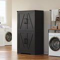 Treocho Bathroom Floor Cabinet, Farmhouse Bathroom Storage Cabinet with Doors and Adjustable Shelves, Freestanding Kitchen Pantry Cabinet, Cupboard for Living Room, Dining Room, Black
