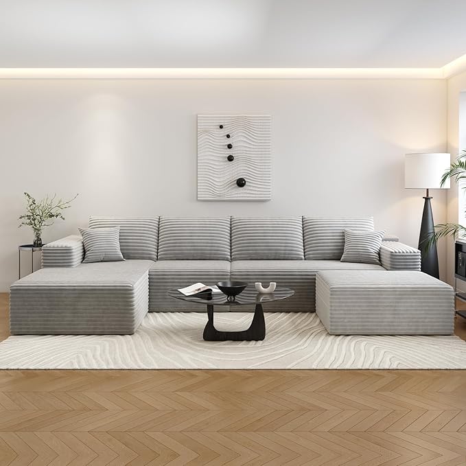 135.4" Cloud Sectional Couch with 1 Ottoman,Modern Modular Sofa with Deep Seat, Comfort U Shaped Sofa Couches for Living Room Bedroom Apartments,No Assembly Required, (Grey,Left Facing Chaise)