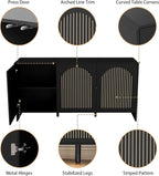 59" Sideboard Buffet Cabinet with Storage, Wood Arched TV Console Storage Cabinet with 3 Doors and Adjustable Shelf, Large Curved Accent Cabinet for Living Room Hallway Kitchen Dining Room, Black