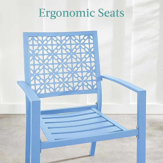 Best Choice Products 3-Piece Outdoor Bistro Set, Stackable Modern Steel Furniture for Porch, Garden w/ 2 Chairs, Table, Geometric Decor - Sky Blue