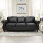Mid-Century Vintage Sofa Couches with Rivet Design,3-Seater Sofa,Removable Sofa Cover Upholstered Cushions and Solid Wood Frame (Grey, 3-Seater)