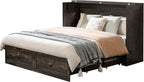 Full Murphy Bed with Storage and Charging Station, Farmhouse Cabinet Bed, Noise-Free, for Guest Room, Apartment, or Office, Black Oak