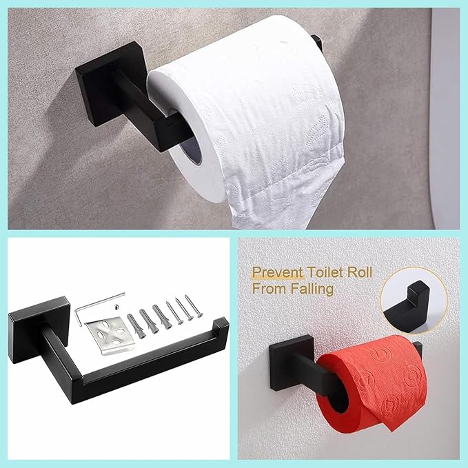 Bathroom Hardware Set Bathroom Accessories Set SUS304 Towel Bar Set Includes Towel Bar Inch+Towel Holder+Toilet Paper Holder+Towel Hook (4, Matte Black)
