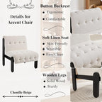 HEAH-YO Living Room Accent Chairs Set of 2,Modern Armless Chair for Bedroom with Button Tufted Back and Wood Legs,Upholstered Comfy Reading Chair for Makeup Vanity Office Cafe,Linen Beige