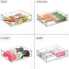 mDesign Wide Plastic Stackable Bathroom Storage Organizer Bin with Pull Out Drawer for Cabinet, Vanity, Shelf, Cupboard, Cabinet, Countertop, or Closet Organization - Lumiere Collection - Clear