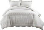 Lush Decor Hygge Geo Reversible 3 Piece Cotton Duvet Set, King, Taupe & White