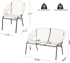 Christopher Knight Home Dessa 3 Piece Patio Furniture Set, Patio Wicker Accent Chair Set of 2 and Loveseat, Metal Frame 4 Seater Outdoor Papasan Lounge Chair Set, PE Rattan Outdoor Bistro Set, White